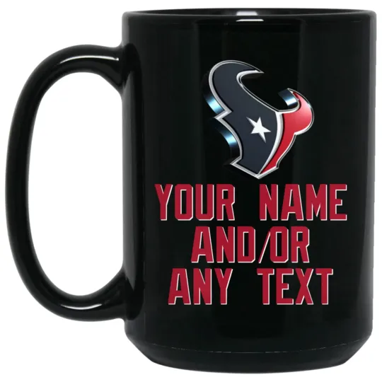 Discover Custom Personalized Houston Texans 3D Logo Black Ceramic Coffee Mug Cup