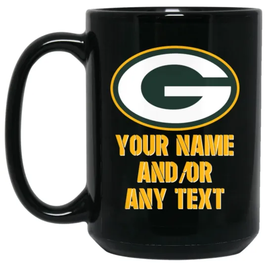 Custom Personalized Green Bay Packers Logo Black Ceramic Coffee Mug Cup