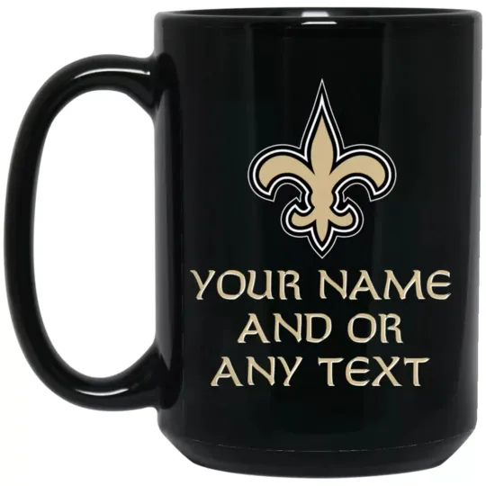 Custom Personalized New Orleans Saints Black Ceramic Coffee Mug Cup