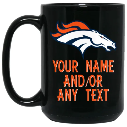 Custom Personalized Denver Broncos Logo Black Ceramic Coffee Mug Cup