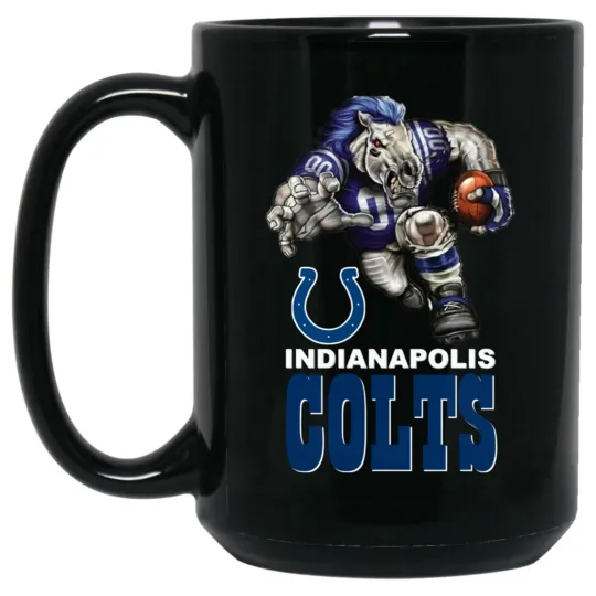 Discover Indianapolis Colts Blue Logo Player Mascot Black Ceramic Coffee Mug Cup