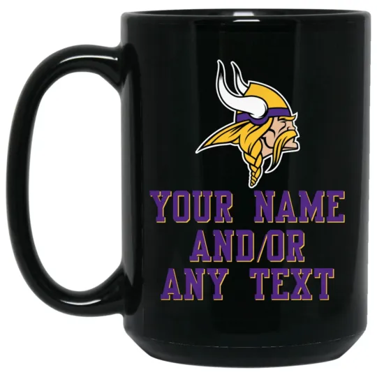 Custom Personalized Minnesota Vikings Black Ceramic Coffee Mug Cup