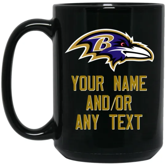 Custom Personalized Baltimore Ravens GLD-WHT Black Ceramic Coffee Mug Cup