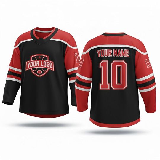 Discover Custom Hockey Jersey Personalized Name Number Logo | All-Over Print Long Sleeve for Men Women Kids