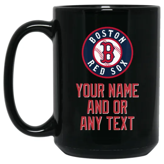 Custom Personalized Boston Red Sox Logo Black Ceramic Coffee Mug Cup