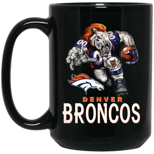 Denver Broncos Thunder Logo Mascot Black Ceramic Coffee Mug Cup