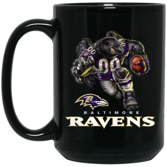Baltimore Ravens Poe Logo Player Mascot Black Ceramic Coffee Mug Cup