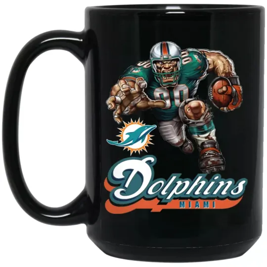 Miami Dolphins Logo Player Mascot Black Ceramic Coffee Mug Cup