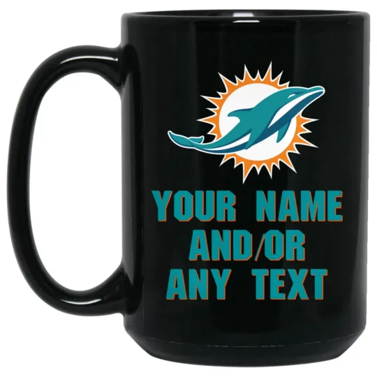 Custom Personalized Miami Dolphins Black Ceramic Coffee Mug Cup