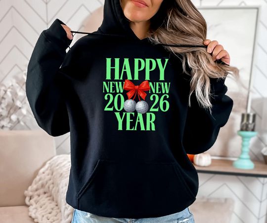 Discover Happy New Year 2026 Hoodie: Christmas Bow Disco Ball Hoodie