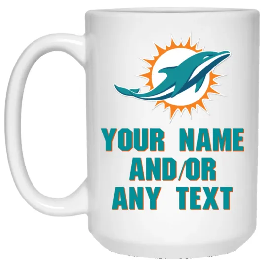 Custom Personalized Miami Dolphins White Ceramic Coffee Mug Cup