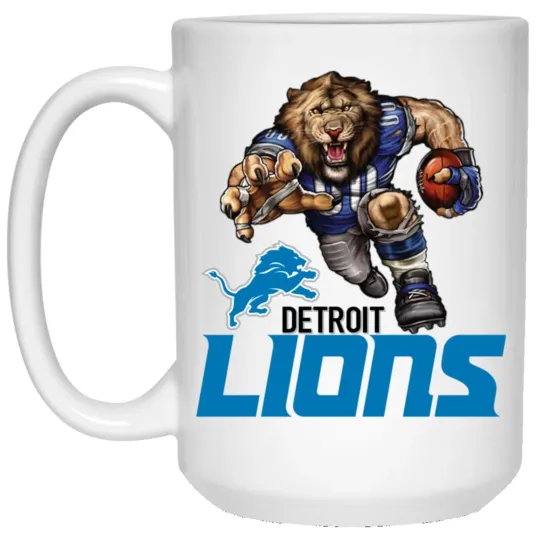 Discover Detroit Lions Roary Logo Player Mascot White Ceramic Coffee Mug Cup