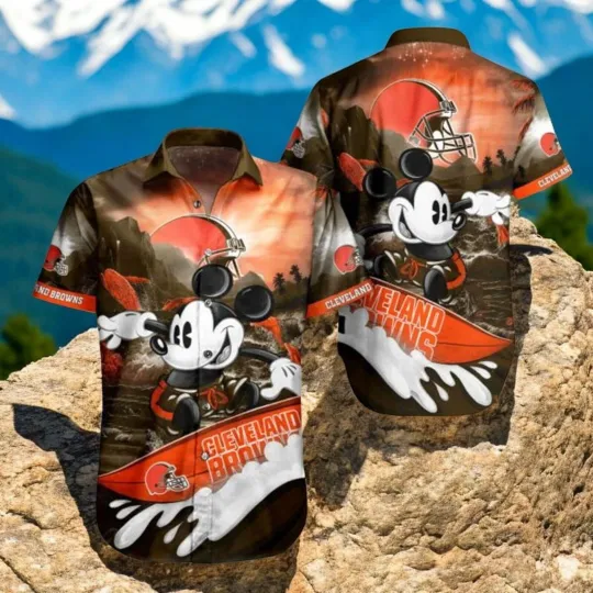 Discover Cleveland Browns Hawaiian Shirt Mickey Surfing Hawaiian