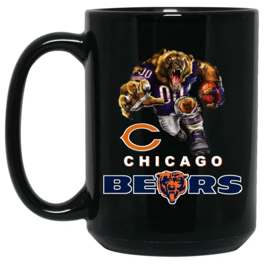 Chicago Bears Bruiser Bear Logo Player Mascot Black Ceramic Coffee Mug Cup