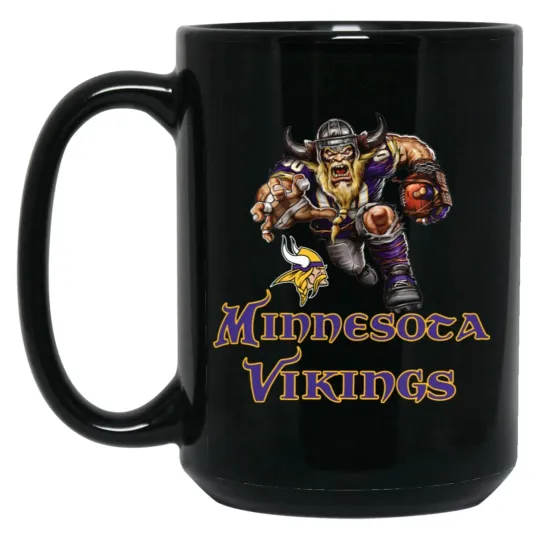 Minnesota Vikings Player Mascot Logo Wordmark Black Ceramic Coffee Mug Cup