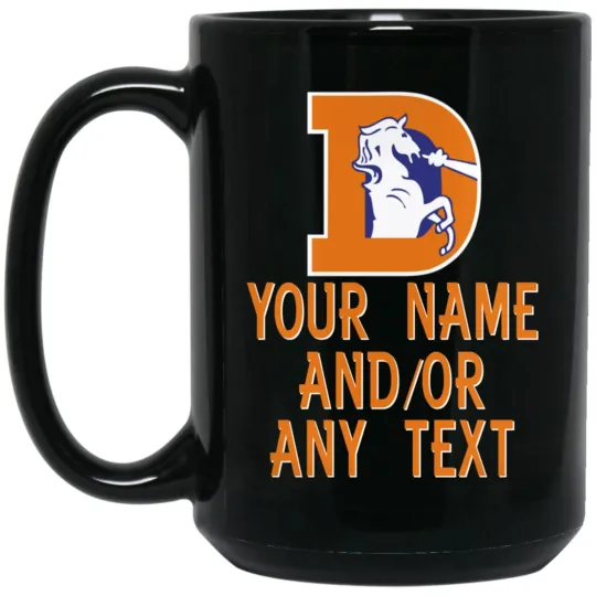 Custom Personalized Denver Broncos Old Logo Black Ceramic Coffee Mug Cup
