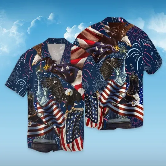 Discover 4th Of July Independence Day American Eagle Statue Of Hawaiian Shirt