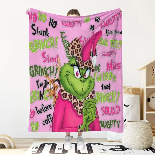 Discover Disney Pink Holiday Christmas Grin Xmas Disneyland Fleece Blanket