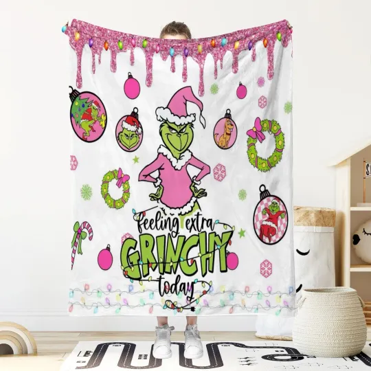 Discover Disneyland Grin Print Christmas Holiday Fleece Blanket