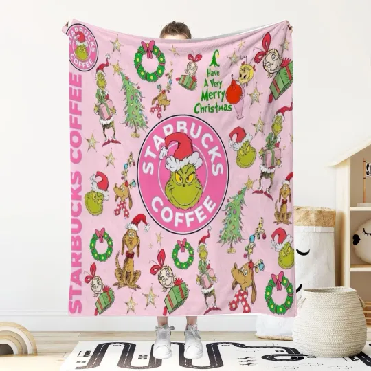 Discover Disney Coffe Holiday Christmas Blanket Grin Disneyland Fleece Blanket