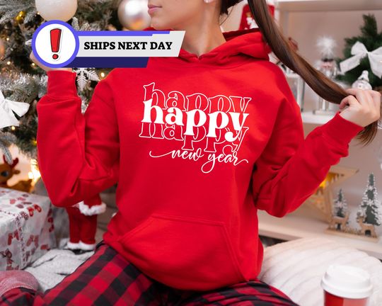 Discover Happy New Year Sweatshirt: Cotton-Blend Holiday Hoodie