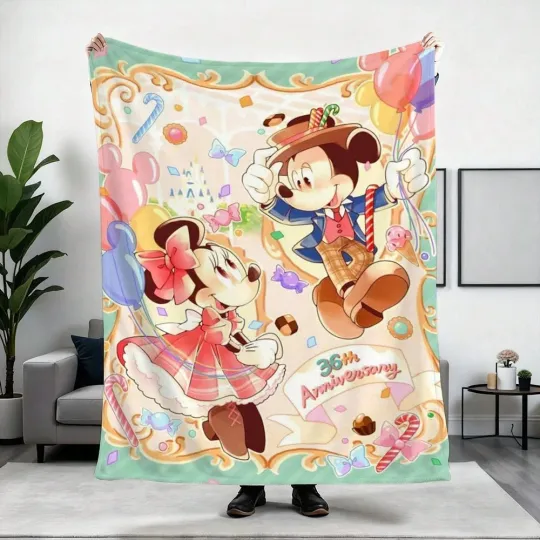 Discover Disney Cute Mickey And Minnie Christmas Fleece Blanket Sofa HomeDecor 5