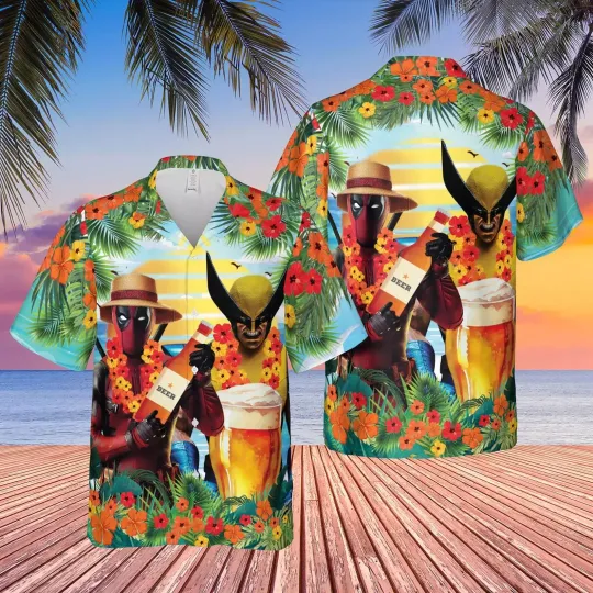 Deadpool And Wolverine Tropical Flower Deadpool Hawaiian Shirt for Men and Women