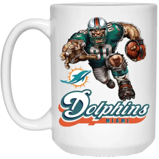 Miami Dolphins Logo Player Mascot White Ceramic Coffee Mug Cup