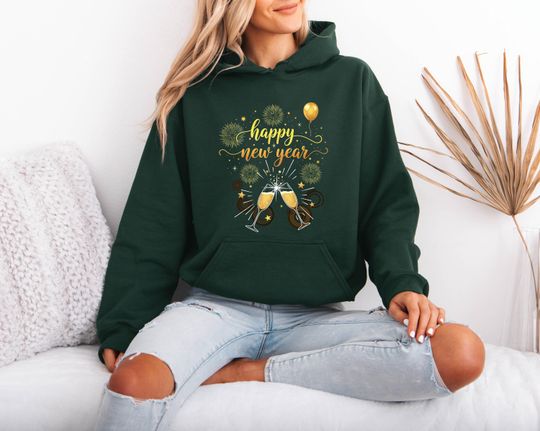 Discover Happy New Year Champagne Toast Hoodie, Festive NYE Fireworks Party Top