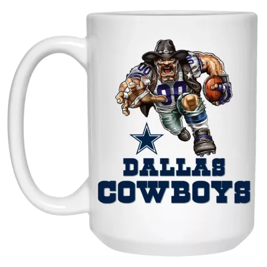 Dallas Cowboys Star Player Logo Wordmark White Ceramic Coffee Mug Cup