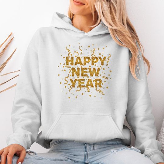 Discover Gold Glitter Happy New Year Hoodie: Festive Celebration Outfit