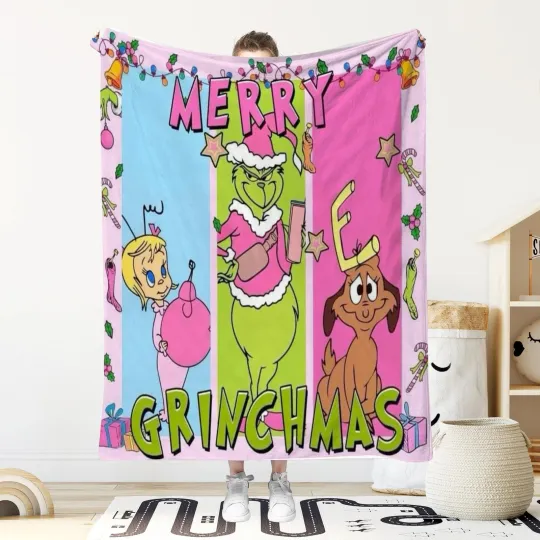 Discover Disney Xmas Holiday Christmas Blanket Grin Disneyland Fleece Blanket