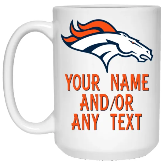 Custom Personalized Denver Broncos Logo White Ceramic Coffee Mug Cup
