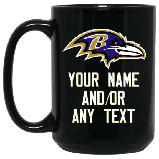 Custom Personalized Baltimore Ravens WHT-GLD Black Ceramic Coffee Mug Cup