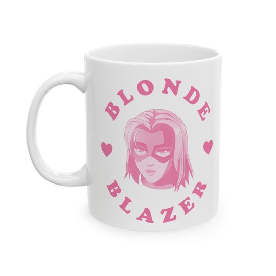 Discover Blonde Blazer pink heart mug, Blonde Blazer Dispatch Mug