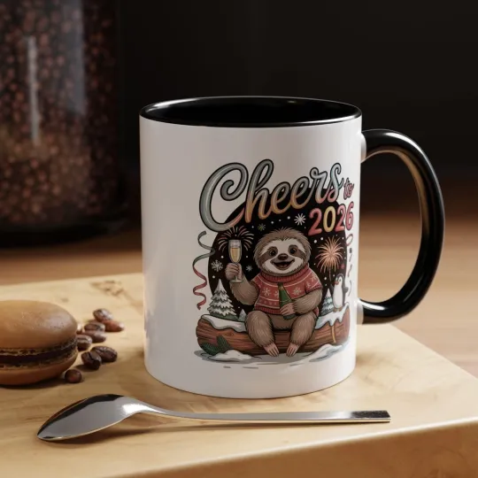 Discover Cheers to 2026 Sloth Mug New Year Celebration Cute Animal Coffee Cup