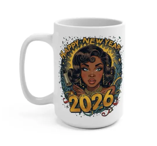Discover Happy New Year 2026 Illustration Mug Festive Artistic Coffee Gift Cup