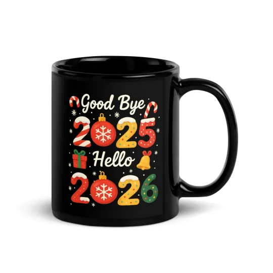Discover Goodbye 2025 Hello 2026 Holiday Black Coffee Mug