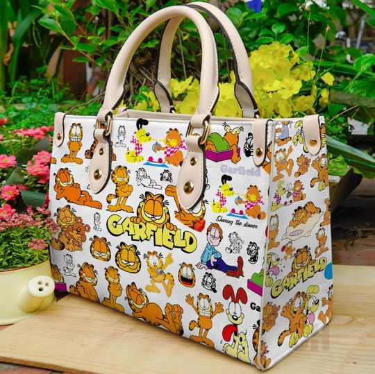 Vintage Garfield Cartoon Leather Handbag for Women