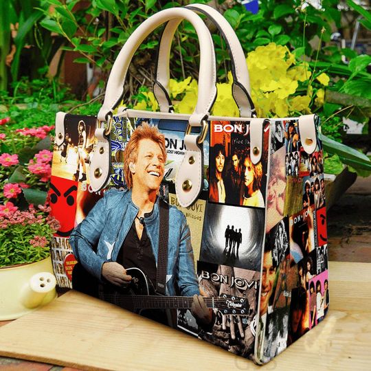 Discover Vintage Bon Jovi Leather Handbag for Women, Music Band Bag, Leather Shopping Bag