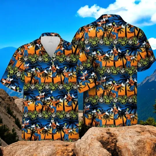 Discover Goofy Dog Disney Palm Tree Sunset Disney Hawaiian Shirt