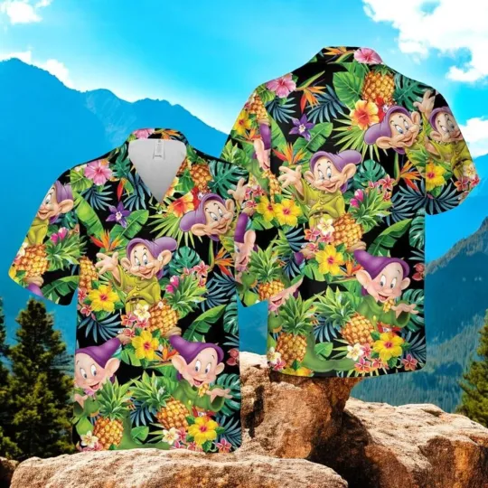 Discover Dopey Dwarf Snow White Cartoon Graphics Pineapple Disney Hawaiian Shirt