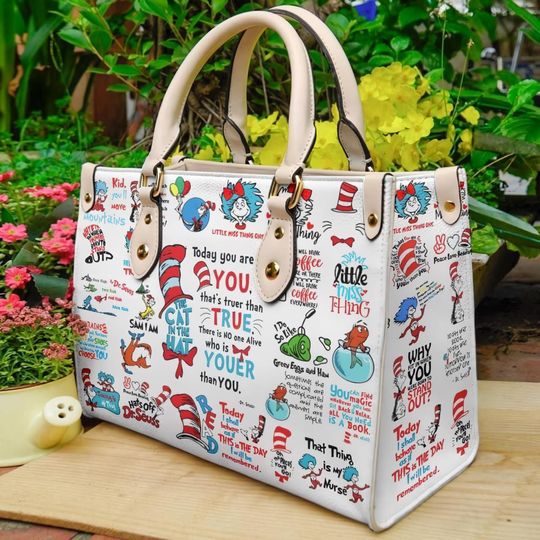 Discover The Cat in Stovepipe Hat Leather Handbag for Women