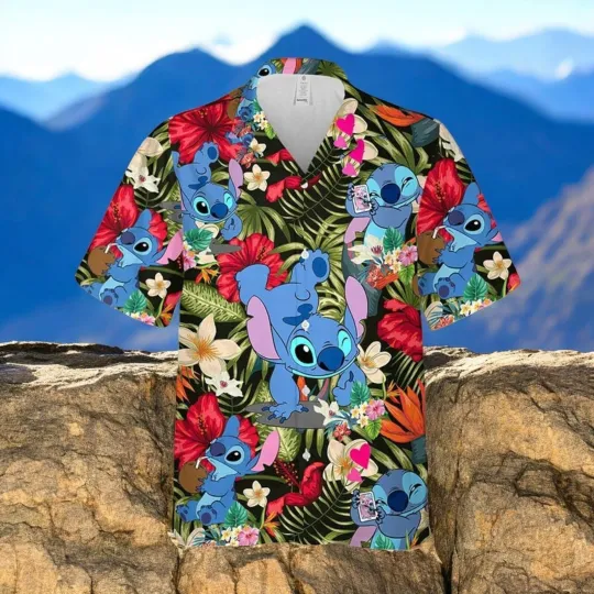 Discover Cute Stitch In Red Hibiscus Disney Hawaiian Shirt