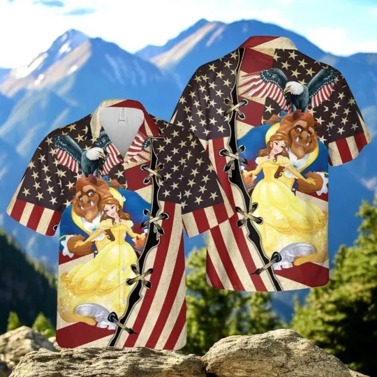 Discover Beauty and the Beast Disney US Flag Patriot Day Disney Hawaiian Shirt