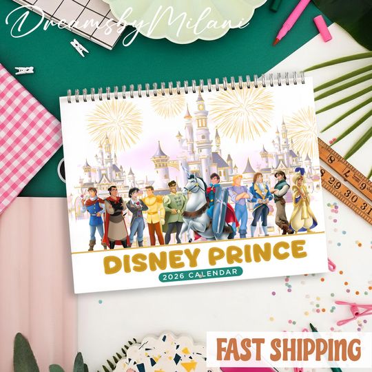 Discover Disney Prince 2026 Calendar, Disney Prince Monthly Wall Calendar, 2026 Disney Prince Calendar Size 8.5" x 11"