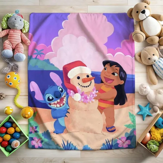 Discover DISNEY Christmas Stitch And Lilo  Fleece Blanket,Bed,Sofa 12