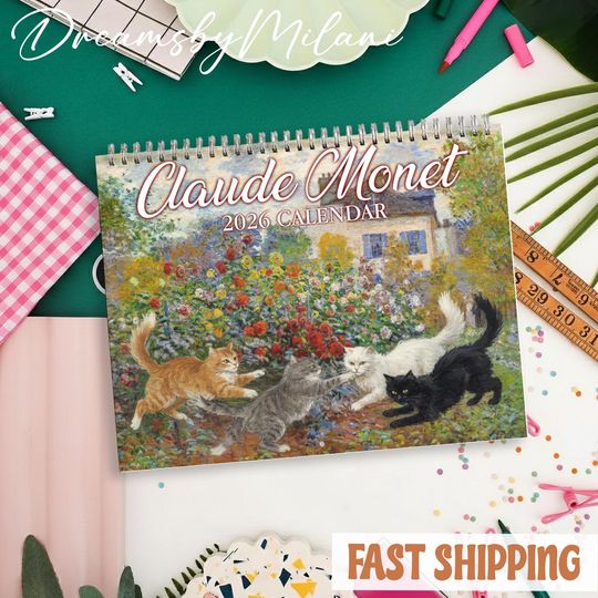 Discover Cat Art 2026 Calendar, Cute Cat Art Monthly Wall Calendar, 2026 Cat Art Calendar Size 8.5" x 11"