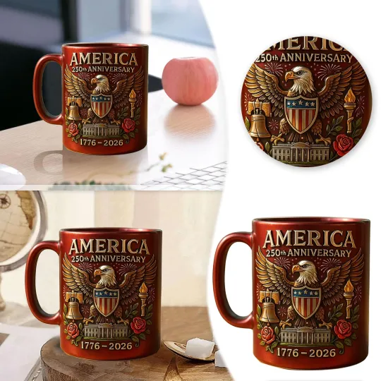 Discover U.S. Army 250th Anniversary Commemorative Mug, Guarding Eagle - Flag Logo 2025