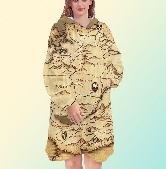 Skyrim Map Blanket Hoodie Oversized Fleece Sweatshirt